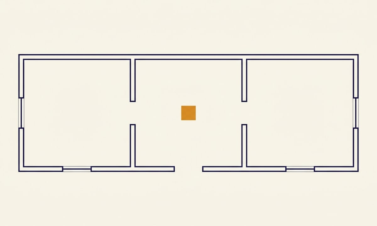 Floor plan sketch of a teaching bay, separate compute room, and adjacent research bay