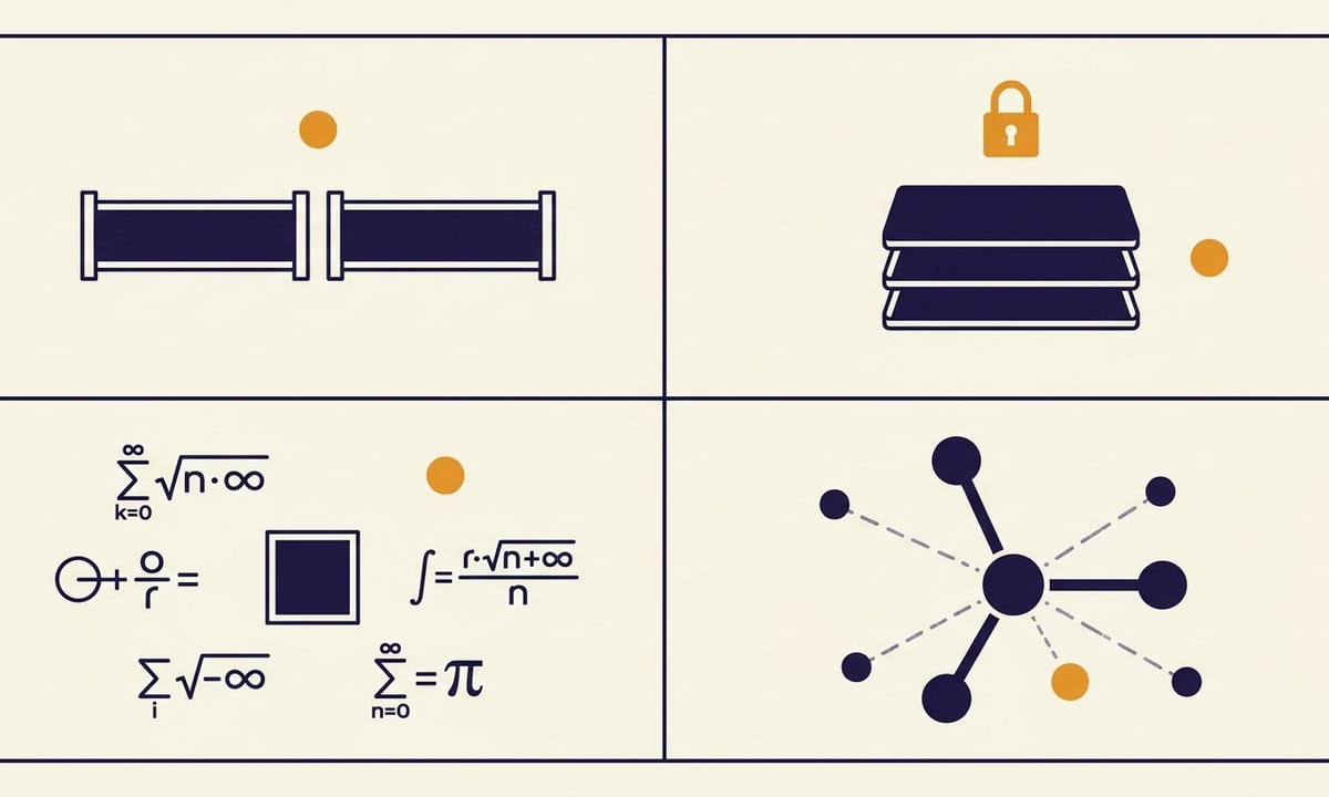 Four small diagrammatic vignettes side by side, each illustrating one capability gap pattern: a broken pipeline, a stack of certificates, scattered equations, and disciplines disconnected from a central CS hub.